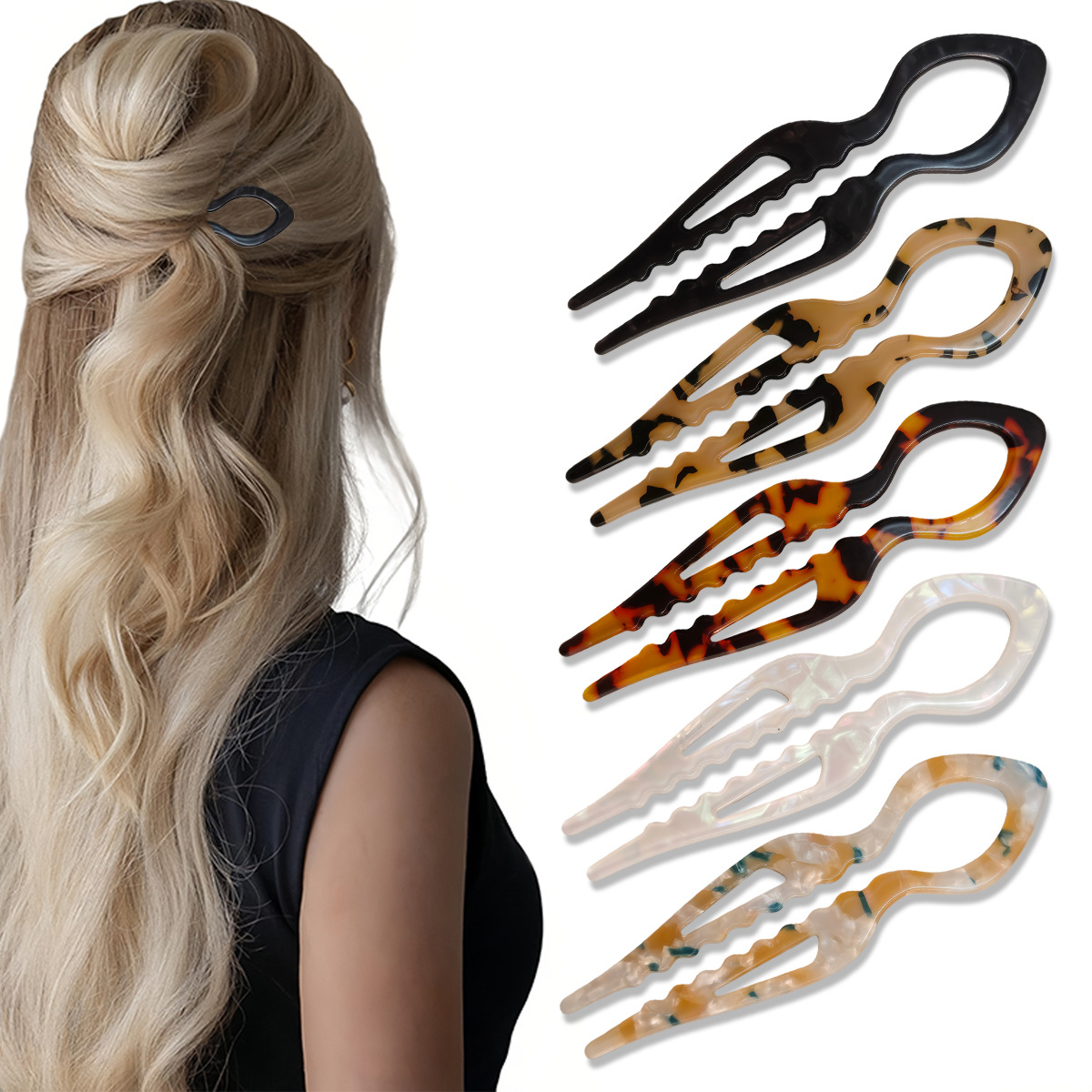 Women Accessories Wholesale - U-Shaped Hair Sticks Tortoiseshell Acrylic Anti-Slip