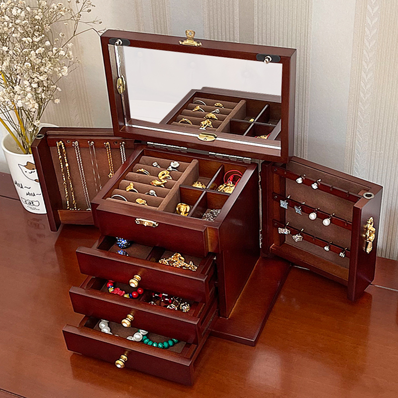 Women Accessories Drawer - Wood Jewelry Box Velvet Drawer Ring