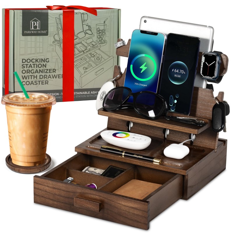 Women Accessories Drawer - Wood Phone Docking Station with Drawer