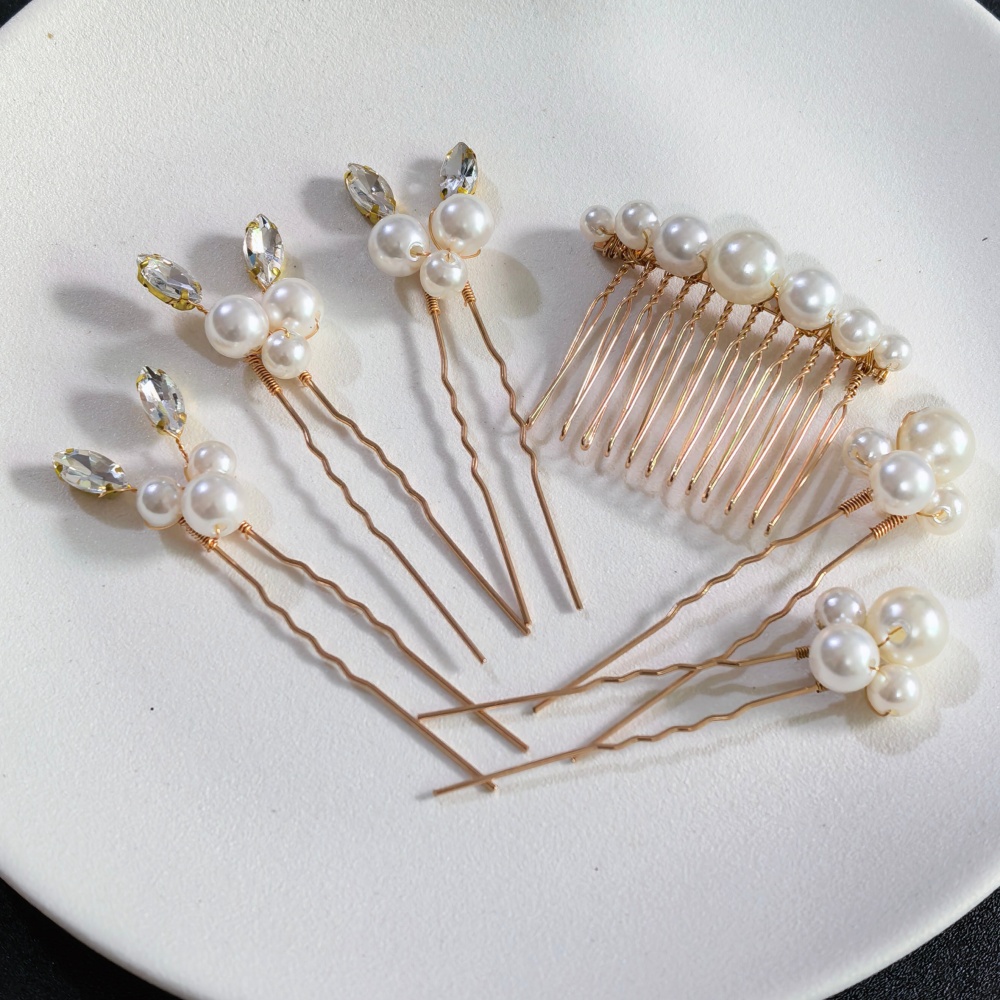 Women Accessories Wholesale - Pearl Crystal Hair Pins Comb Set