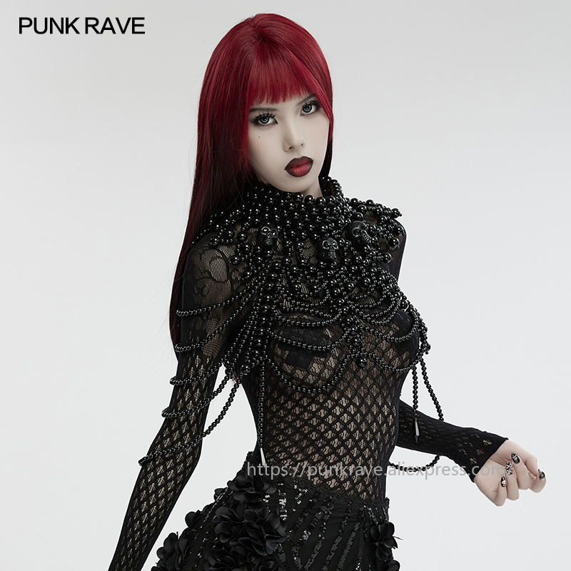 Women'S Accessories For Neck - PUNK RAVE Women's Gothic Skull Beaded