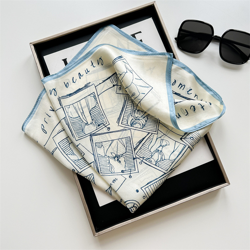Vintage Sketch Print Satin Sma - Women'S Accessories For Neck 评论和价格