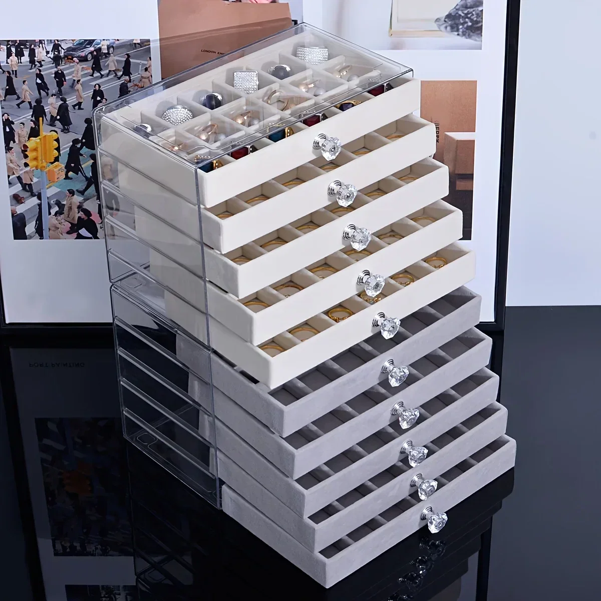 New 7 Layers Gray Jewelry Stor - Women Accessories Drawer 评论和价格