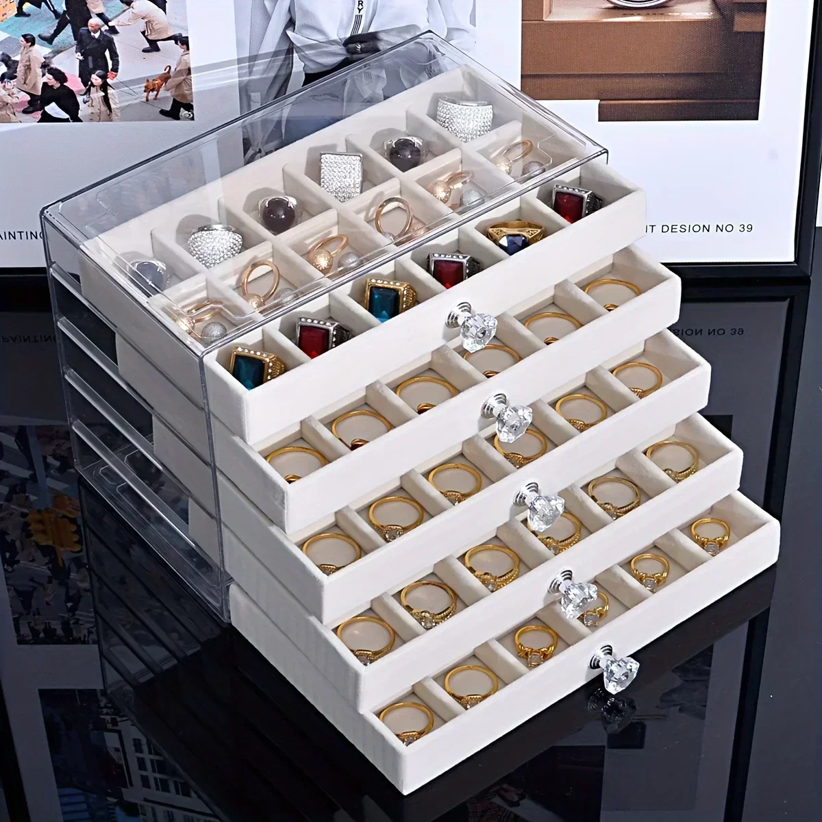 New 7 Layers Gray Jewelry Stor - Women Accessories Drawer 评论和价格